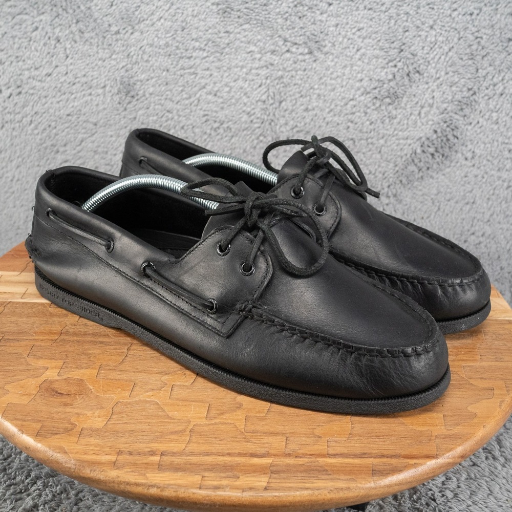Sperry A/O 2 Eye Triple Black Boat Shoes Men Size 12 Wide Excellent Condition